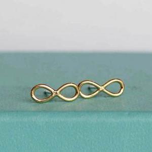 Tiny Gold Infinity Stud Earrings, M..