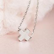 Tiny Silver Square Cross Necklace, Sideways Cross Charm, Minimal Jewelry