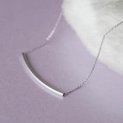 Silver Bar Necklace, Slim Curved Tube Bar Necklace