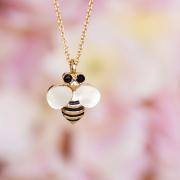 Gold Bee Necklace, Tiny Honey Bee with Mother-of-Pearl (MOP) Wings