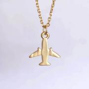 Gold Airplane Necklace, Aeroplane Jet Plane Charm Jewelry