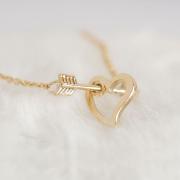Gold Arrow Heart Necklace, Open Heart Arrow Cupid Necklace, Matoto
