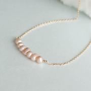 Tiny Pink Pearl Necklace, Blush Pink Pearl Bar Necklace