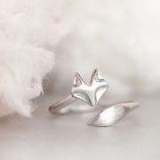 Silver Fox Ring, Fox Head and Tail Wrap Ring