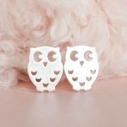 Silver Baby Owl Stud Earrings, Whimsical Bird Jewelry