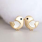 Gold Baby Chick Stud Earrings, Tiny Bird Ear Post, Adorable Whimsical Jewelry