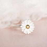 White Daisy Flower Ring, Nature Woodland Inspired, Adjustable Ring Size