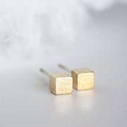 Gold Cube Stud Earrings, Square Geometric Inspired, Unisex