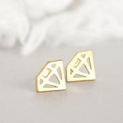 Gold Diamond Stud Earrings, Diamond Graphic Cutout Shape, Geometric Inspired