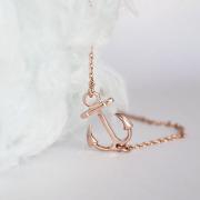Pink Gold Sideways Anchor Necklace, Ahoy Nautical Charm Necklace