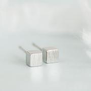 Silver Cube Stud Earrings, Square Geometric Inspired, Unisex
