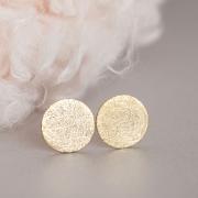 Gold Textured Disc Stud Earrings, Round Circle Minimalist Ear Posts