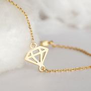 Gold Diamond Bracelet, Diamond Cutout Shape Charm, Whimsical