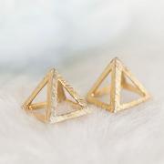 Gold Pyramid Stud Earrings, 3D Triangle Geometric Inspired
