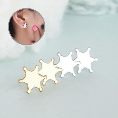 Police Sheriff Star Badge Stud Earrings, Gold or Silver, Geeky Inspired