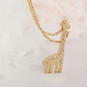 Gold Giraffe Necklace, Zoology Animal Charm Jewelry