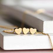 Gold Triple Hearts Necklace, Three Hearts Necklace, Three Wishes Necklace