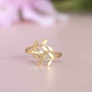 Gold Leaf Knuckle / Finger Ring, Laurel Bay Leaf, Adjustable Ring Band