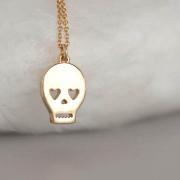 Gold Skull Necklace, Skeleton Sugar Skull Pirate Pendant, Creepy Cute