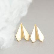 Gold Paper Airplane Stud Earrings, Origami Aeroplane Ear Posts, Whimsical