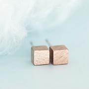 Pink Gold Square Cube Stud Earrings, Geometric Minimalist Inspired