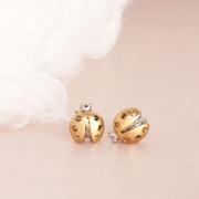 Gold Beetle Stud Earrings, Mini Ladybug Ladybird Ear Posts