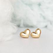 Gold Puffy Heart Stud Earrings, Minimalist