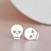 Silver Skull Earrings, Skeleton Pirate Sugar Skull Head Ear Posts, Creepy Cute