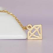 Gold Diamond Necklace, Graphic Diamond Cutout Shaped Charm, Geometric