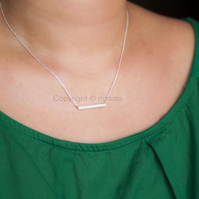 Silver Straight Bar Necklace, Slim Sideways Bar Necklace, Minimalist on