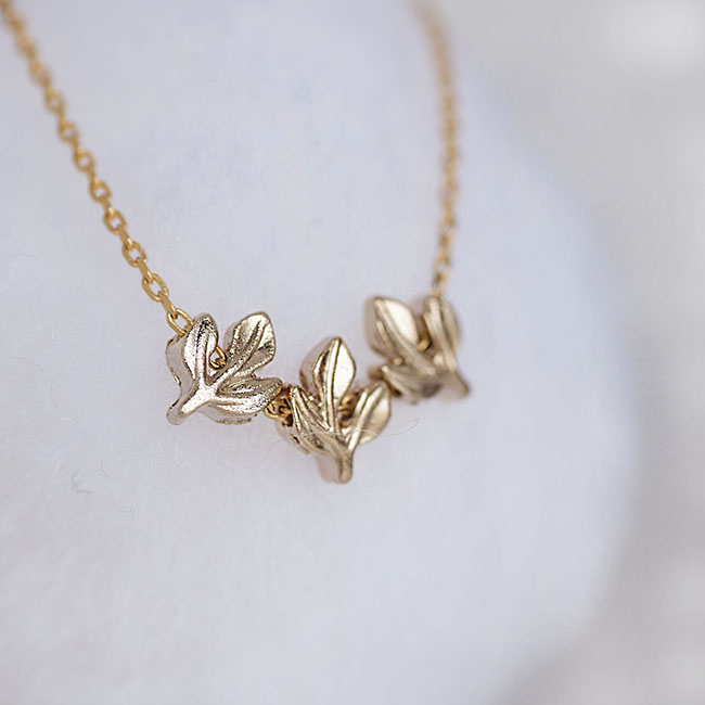 Tiny Gold Laurel Leaves Necklace, Triple Leaf Necklace, Whimsical on Luulla