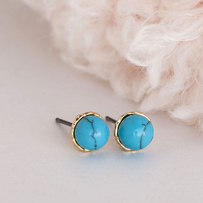 Turquoise Bead Stud Earrings, Mini Blue Ear Posts, Minimalist on Luulla