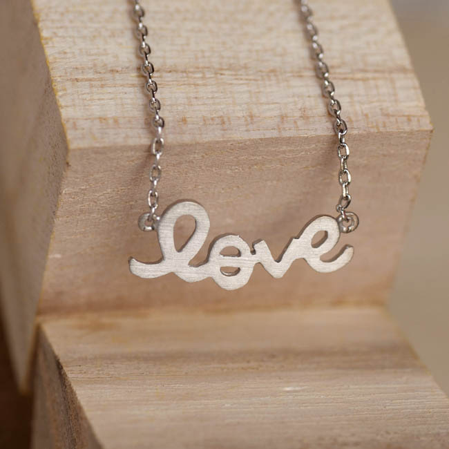 Tiny Silver Sideways Love Necklace, Cursive Hanwritten Letter Jewelry ...