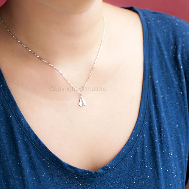 Silver Paper Airplane Necklace, Origami Aeroplane Charm, Unique on Luulla