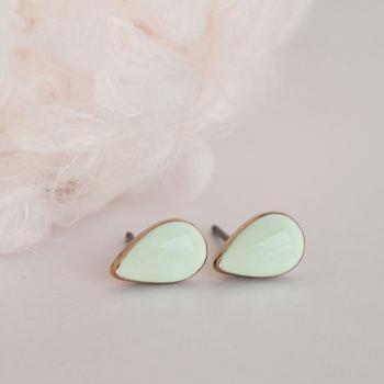 Tiny Dainty Teardrop Seafoam Stud Earrings, Mint Green Rain Drop Ear Posts, Minimalist Jewelry