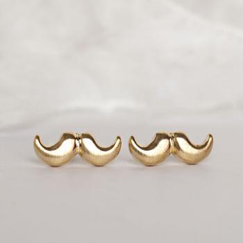 Gold Moustache Earrings, M..