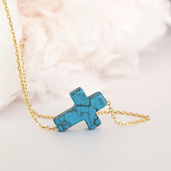 Turquoise Sideways Cross Charm Necklace, Gold / Silver Chain Option on ...