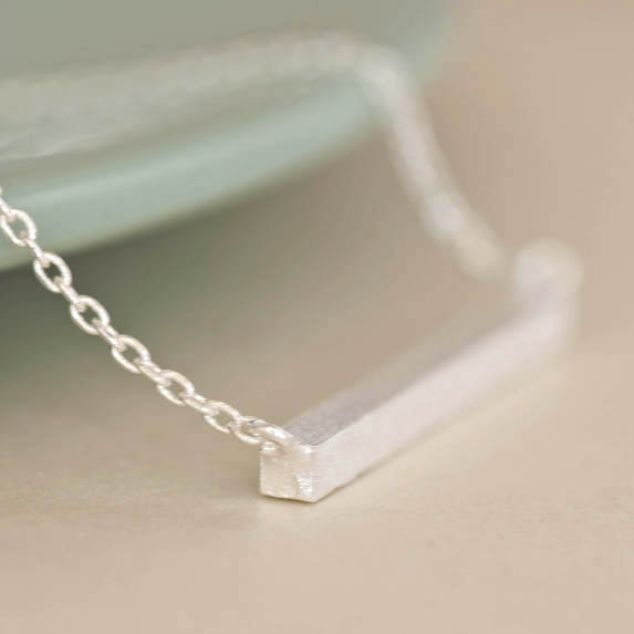 Silver Straight Bar Necklace, Slim Sideways Bar Necklace, Minimalist on