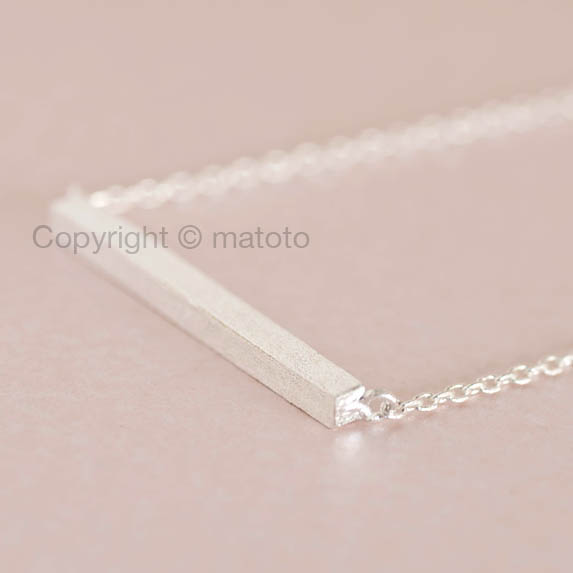 Silver Straight Bar Necklace, Slim Sideways Bar Necklace, Minimalist on