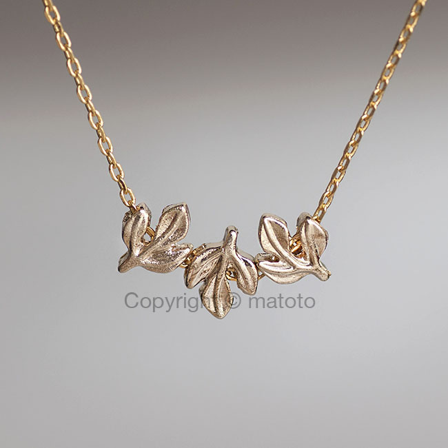 Tiny Gold Laurel Leaves Necklace, Triple Leaf Necklace, Whimsical on Luulla
