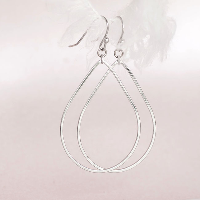 Silver Teardrop Dangle Earrings Large Raindrop Hoop Earrings On Luulla