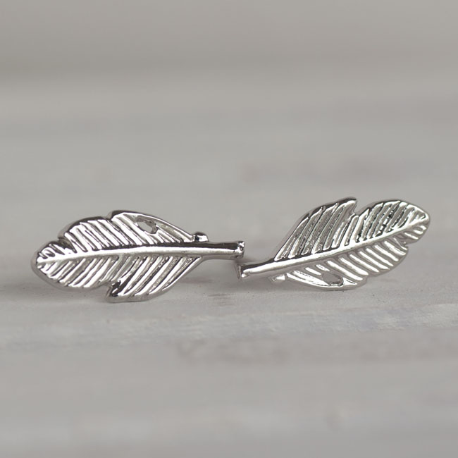 Tiny Silver Leaf Stud Earrings, Whimsical Nature Inspire on Luulla